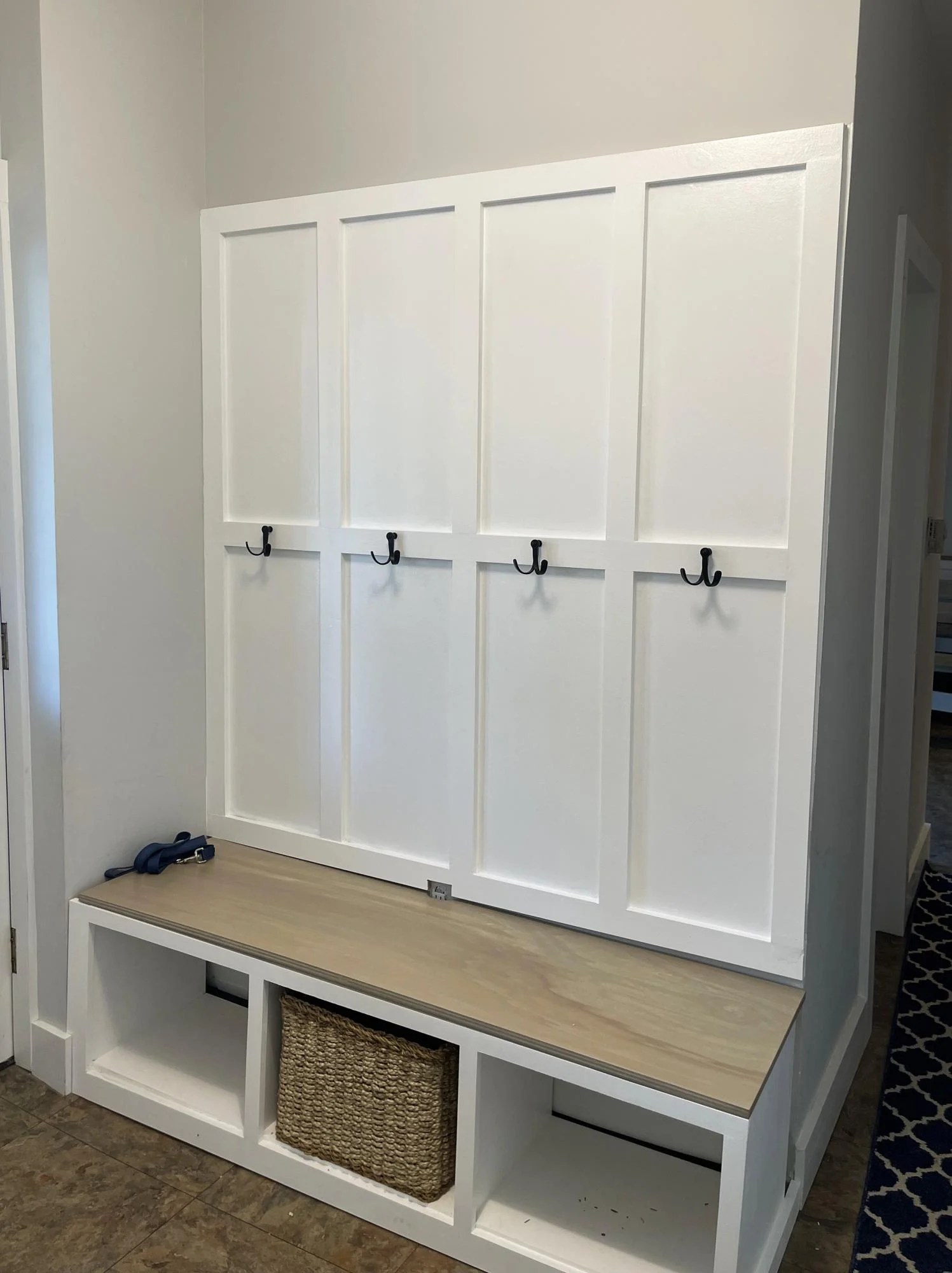 Entry Storage Bench with Board and Batten Panel Wall Ana White